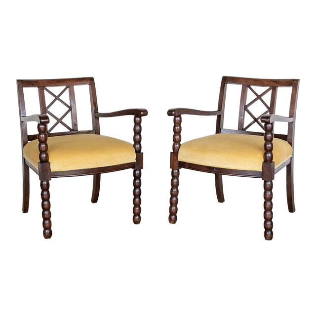 1940s French Wood Armchair For Sale