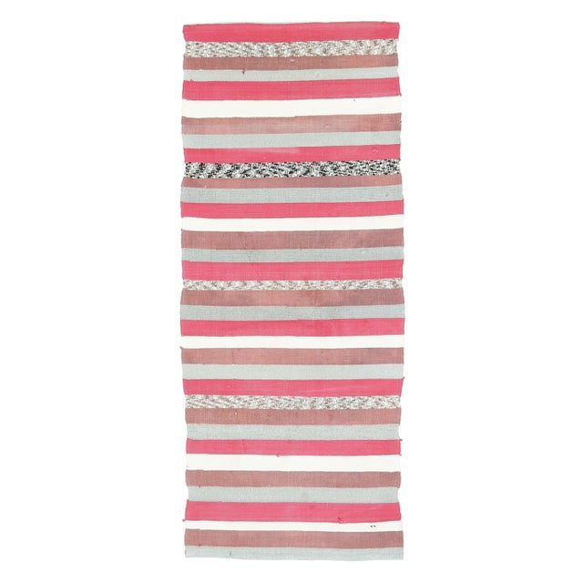 Vintage Turkish Hand-Knotted Wool Cotton Pink Kilim Runner Rug For Sale - Image 10 of 10