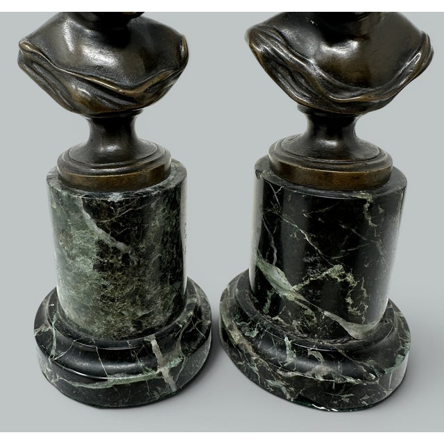 Antique Pair French Bronze Marble Busts Grand Tour attribJean Antoine Houdon 19c For Sale - Image 9 of 9