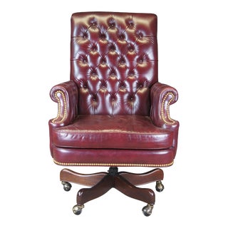 Late 20th Century Hancock & Moore Red Leather Tufted Senators Swivel Tilt Executive Desk Chair For Sale
