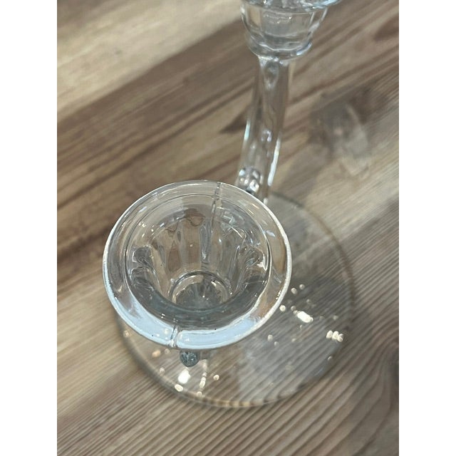 1930's Clear Glass Round Pedestal Antique 4x6 Twin Candle Holder Candelabra.