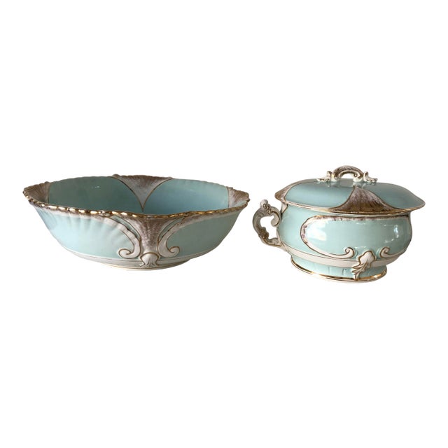 Antique Washbowl Set 2-Piece Robins Egg Blue For Sale