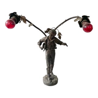 Vintage Arte Nouveau Bronze Spelter Sculpture Lamp For Sale
