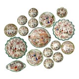 1920’s Antique Japanese Chinoiserie Hand Painted Traditional Geisha Girl & Pagoda Plates & Small Bowls - A 17 Piece Set For Sale