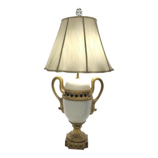 Late 20th Century Lamp Large Heavy Brass and Porcelain Vintage Classic Decor For Sale
