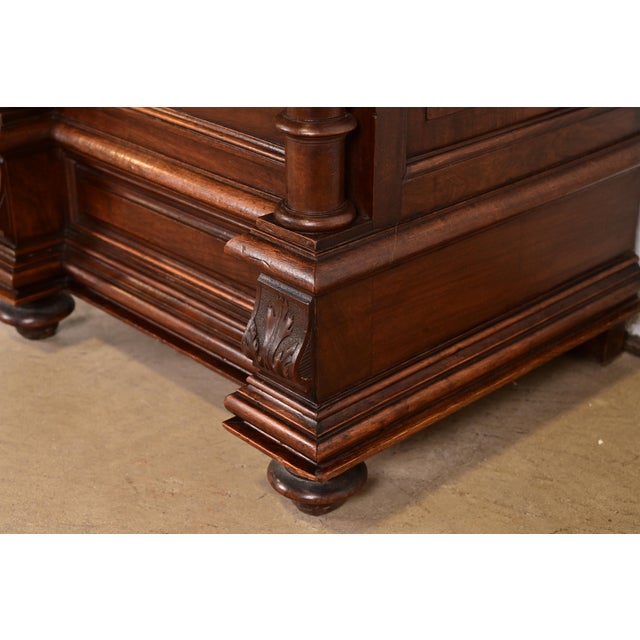 Brown Antique Italian Renaissance Revival Carved Walnut and Marble Top Bedside Chest, Circa 1880s For Sale - Image 8 of 12