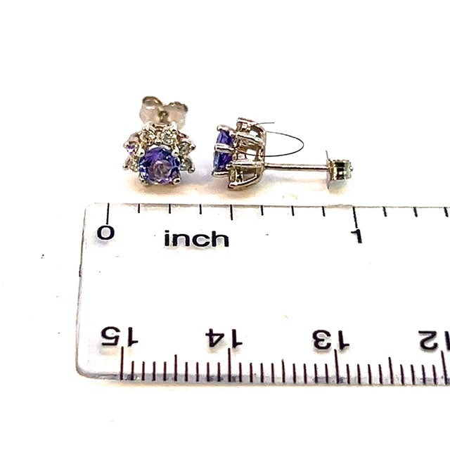 Natural Sapphire Diamond Halo Stud Earrings 14k WG 1.02 TCW Certified For Sale - Image 9 of 10