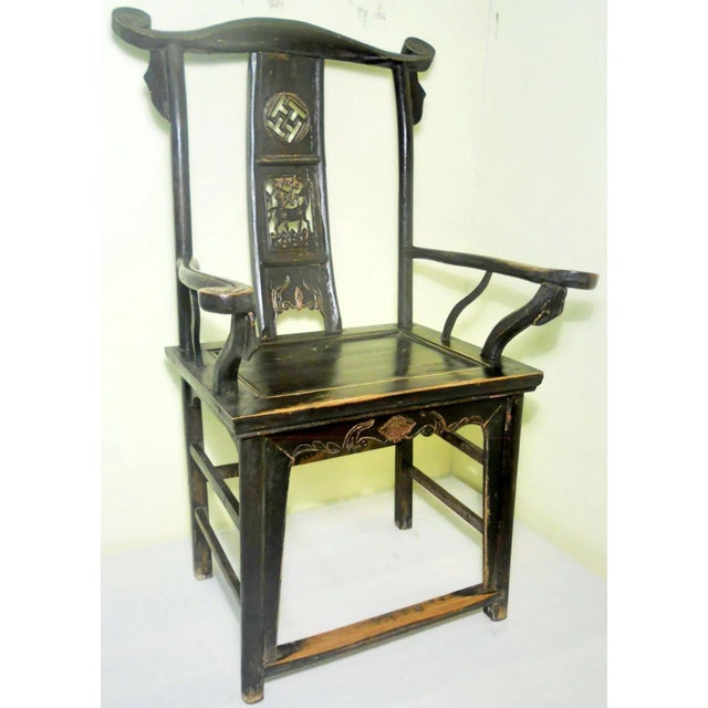 Black Antique Chinese High Back Arm Chair, Circa 1800-1849 For Sale - Image 8 of 8