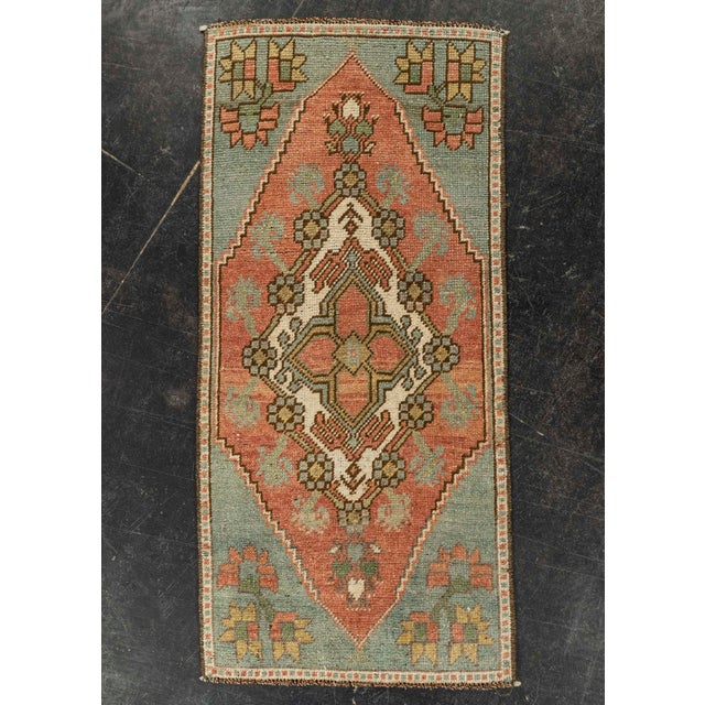 Terra Cotta Turkish Mini Rug Oriental Hand Knotted Vintage Rug 1'5" x 2'11" #21294 For Sale - Image 8 of 8