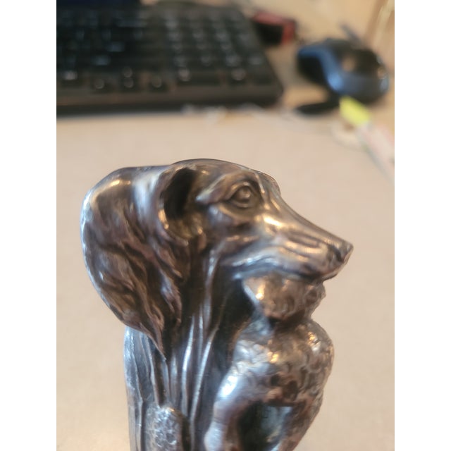 Art Nouveau Antique C1900 Silver Plate Figural Hunting Dog Duck Cigar Cutter Retriever For Sale - Image 3 of 6