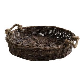 Rustic Twig Basket Tray With Rope Handles For Sale