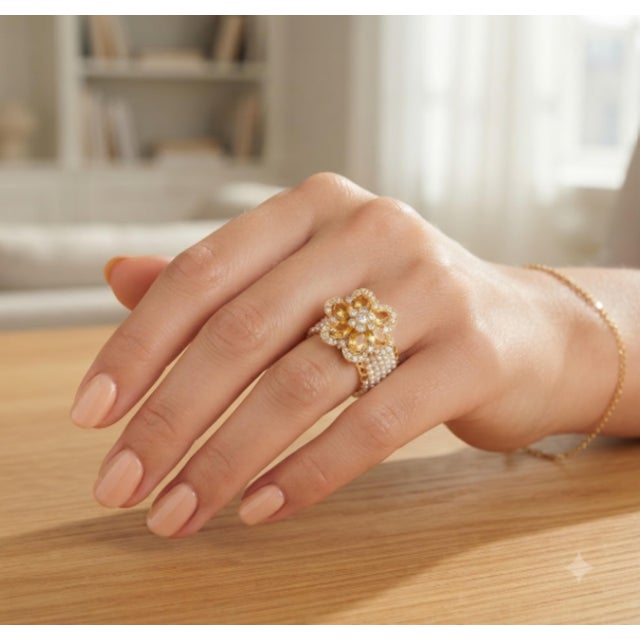 Natural Yellow Sapphire 1.50cts & Diamond 0.22cts Ring in 18k Gold For Sale In New York - Image 6 of 7