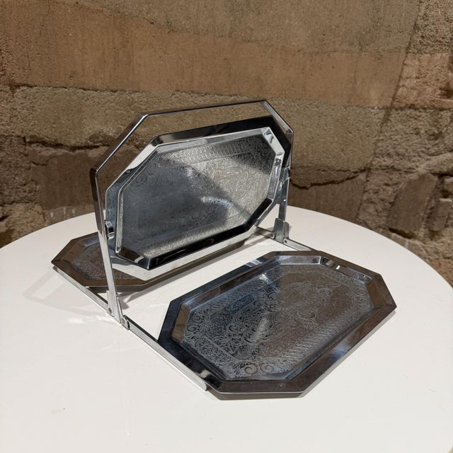 Chase Art Deco Chrome Triple-Tier Folding Snack Tray Fb Plated For Sale - Image 10 of 13