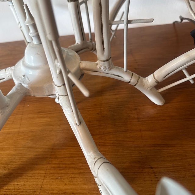 Midcentury White Faux Bamboo Pagoda Tole Chandelier For Sale - Image 9 of 12
