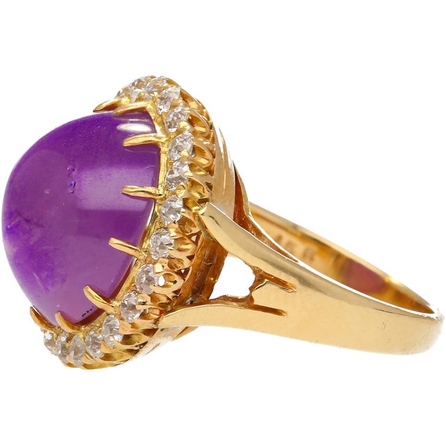 GIA Certified 14.56 Carat No Heat, Sri Lanka Origin, Pinkish Purple Star Sapphire and Round Cut Diamond Halo Sunburst...