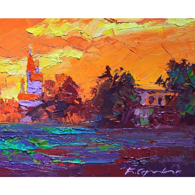 Textile Oil Painting Evening Boris Serdyuk For Sale - Image 7 of 7