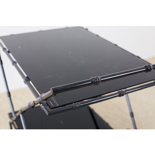 Modern Italian Black Faux-Bamboo Rolling Bar Cart For Sale - Image 4 of 13
