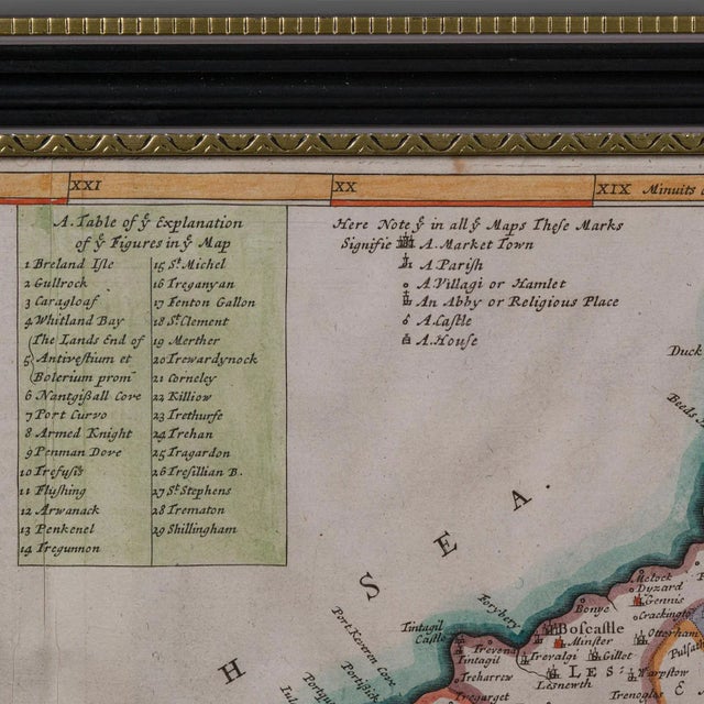 Antique County Map, Cornwall, Kernow, English, Framed, Robert Morden, Georgian For Sale - Image 6 of 12