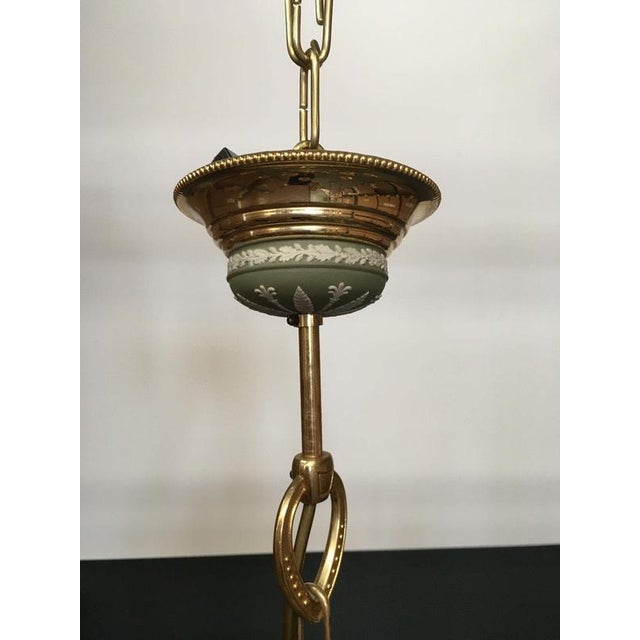 1970s Hollywood Regency Style Green Porcelain and Brass Chandelier, 1970 For Sale - Image 5 of 18