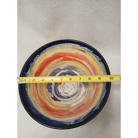 2015 Coastal Landscape Pottery Handmade Stoneware Bowl Colorful Striped Modern For Sale - Image 14 of 16