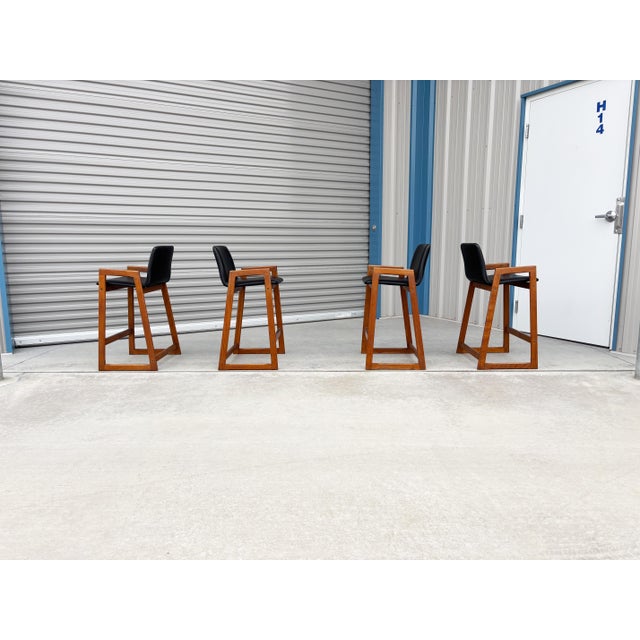 1960s Danish Modern Teak Barstool Set of 4 For Sale In Los Angeles - Image 6 of 14