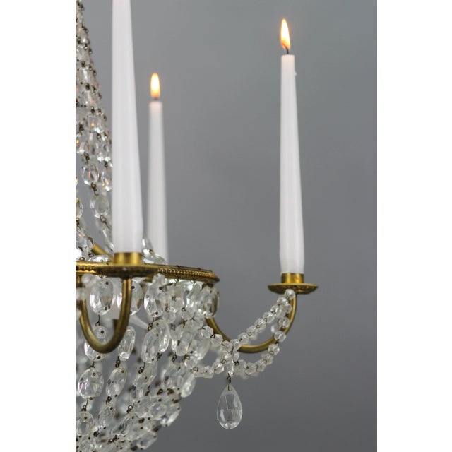 French Louis XVI Style Brass and Crystal Basket 9-Light Chandelier For Sale - Image 11 of 18