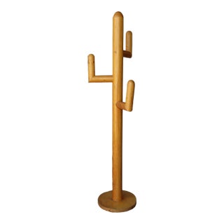 Vintage Solid Pine Wood Sculpture Coat Rack For Sale