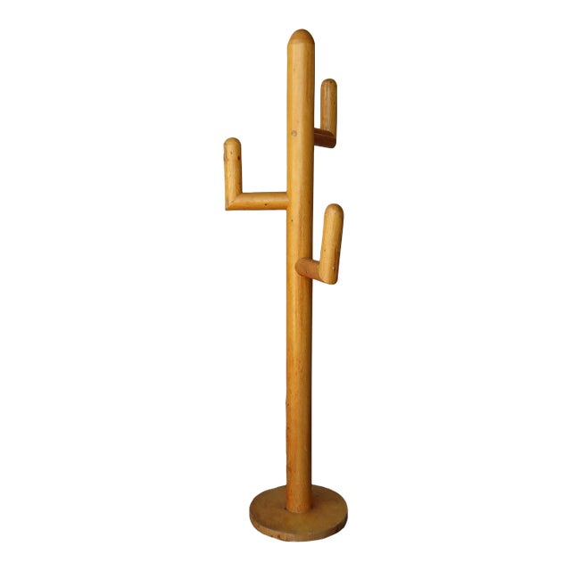 Vintage Solid Pine Wood Sculpture Coat Rack For Sale