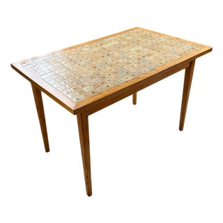 Scandinavian Oak and Ceramic Table, 1950s For Sale