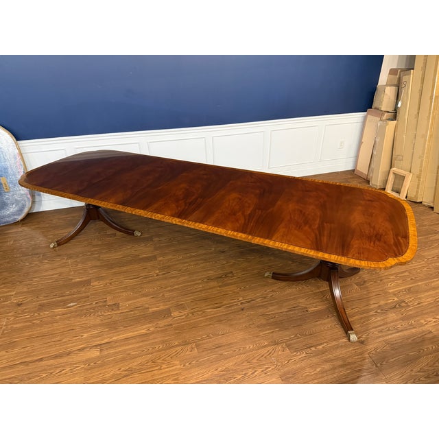 2010s Traditional Scallop Cornered Mahogany Double Pedestal Dining Table by Leighton Hall - Showroom Sample For Sale - Image 5 of 14