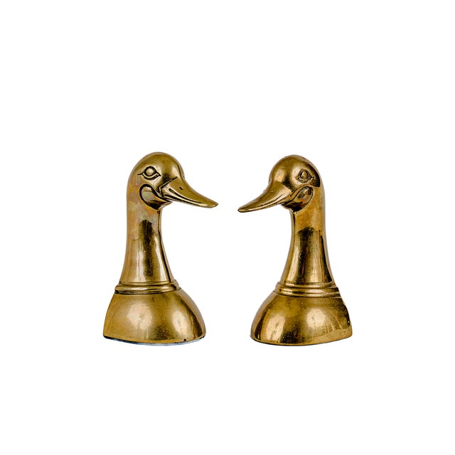 Vintage Mid-to-Late 20th Century Brass Mallard Duck Bookends For Sale - Image 4 of 6
