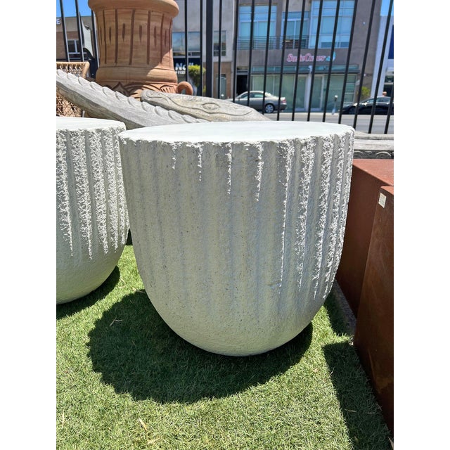2020s Outdoor White Textured Cement End Table For Sale - Image 5 of 9