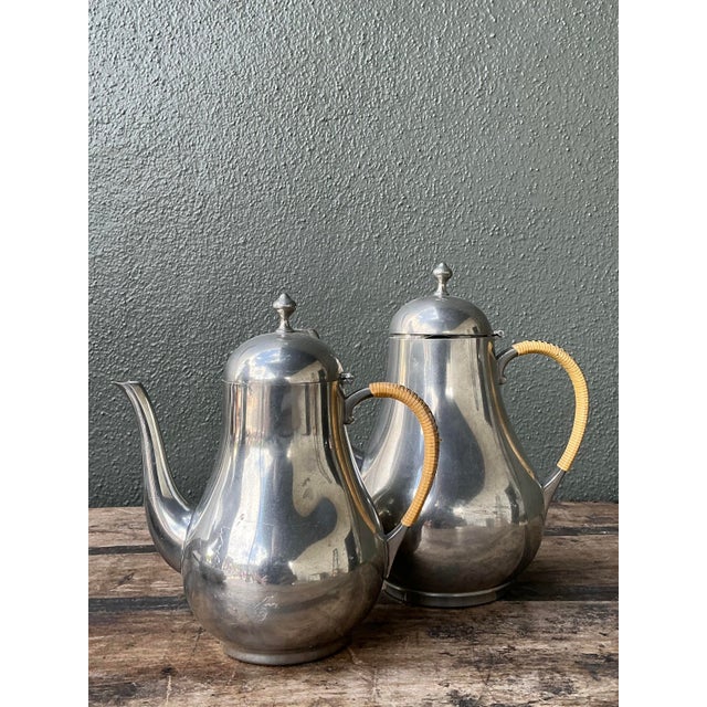 Mid-Century Modern Vintage Wrapped Rattan Coffee Pots - Set of 2 For Sale - Image 3 of 12