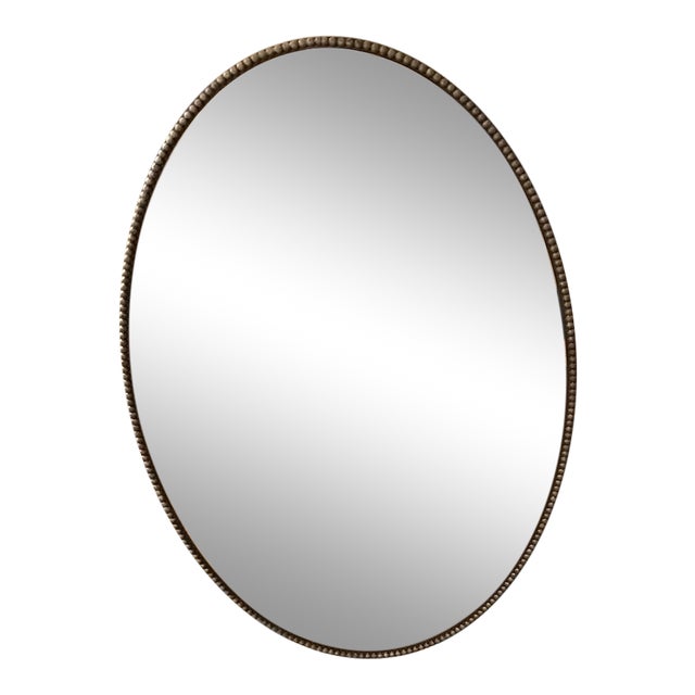 Mid Century Oval Brushed Nickel Silver Mirror With Beaded Edge