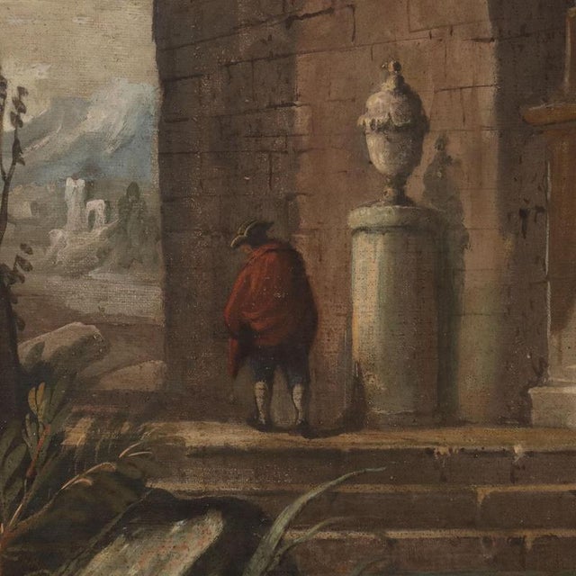 18th Century Emilian School, Architectural Capriccio with Figures, 18th Century, Oil on Canvas For Sale - Image 5 of 13