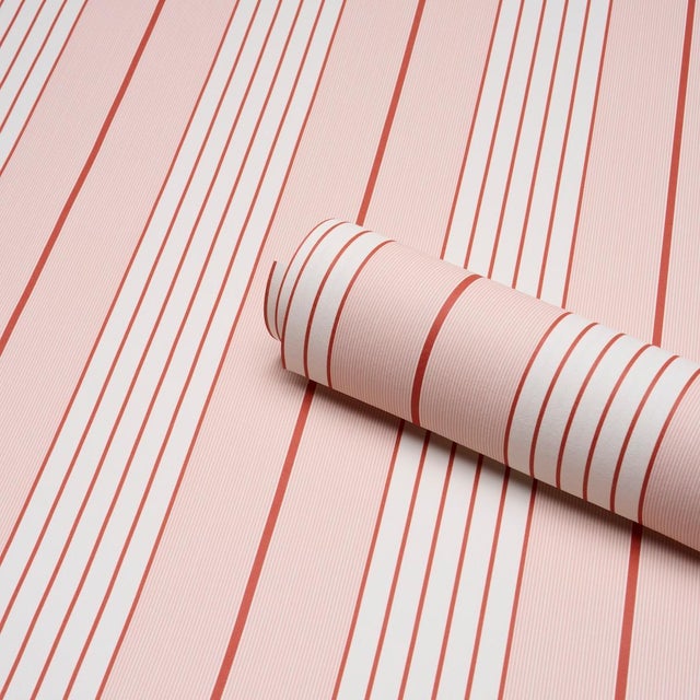Schumacher Sample - Schumacher Audrey Stripe Wallcovering In Pink For Sale - Image 4 of 6