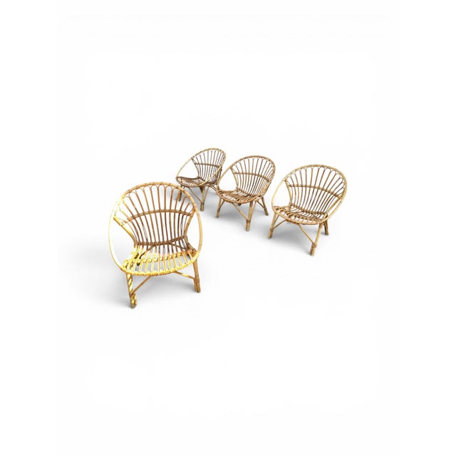 Vintage Rattan Basket Garden Chairs, France 1960s, Set of 4 For Sale - Image 11 of 13