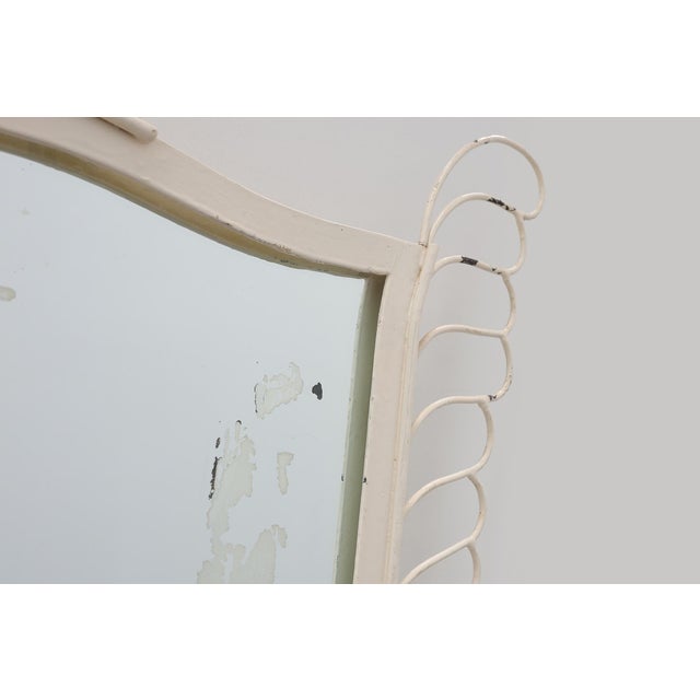 French White Lacquered Metal Mirror with Looped Wire Frame and Fan Crest, 1950s For Sale - Image 10 of 13