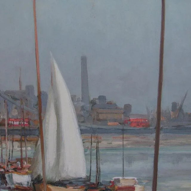 Mid 20th Century Max Hofler (British, 1892–1963) River Thames London Original Oil Painting Signed For Sale - Image 5 of 10