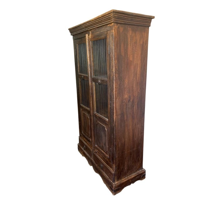 Rustic 1940s Teak Spindle Front Bird Cage Storage Cabinet For Sale - Image 3 of 9