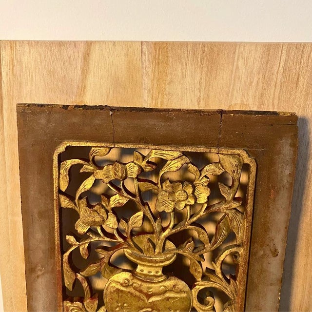 1920s Antique c.1920 Chinese Giltwood Carved Architectural Panels – Pair For Sale - Image 5 of 8