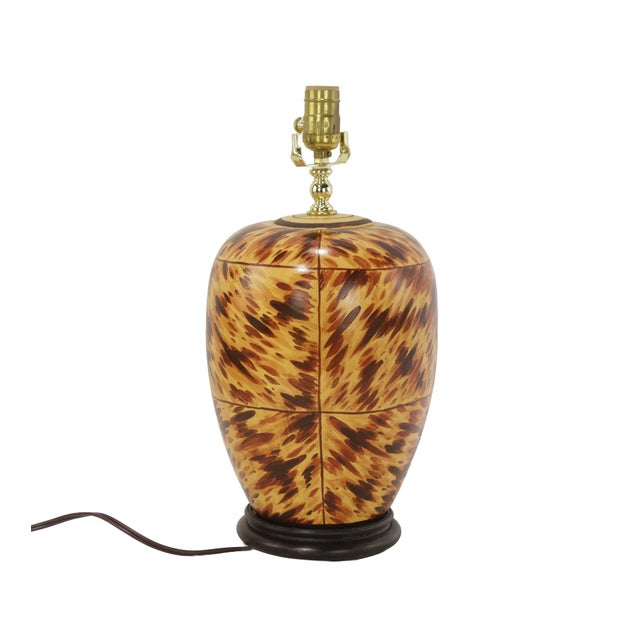 Ceramic These Are a Pair of Early 21st-Century Hand-Painted Tortoiseshell-Patterned Art Ceramic Table Lamps. For Sale - Image 7 of 8