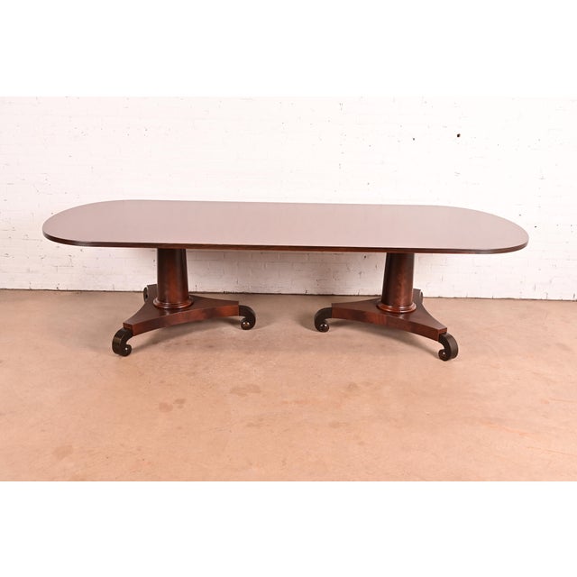 John Widdicomb Style Empire Mahogany Double Pedestal Dining Table, Newly Refinished For Sale - Image 10 of 10