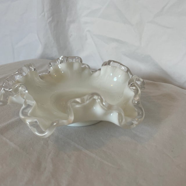 Fenton Art Glass Company 1960s Fenton Crystal Silver Crest Milk Glass, Double Ruffled Scalloped Rim Bowl For Sale - Image 4 of 10