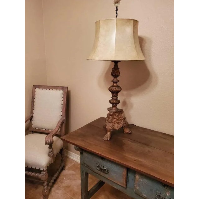 Baroque 19th Century Baroque Carved Altar Candlestick Two-Light Table Lamp For Sale - Image 3 of 11