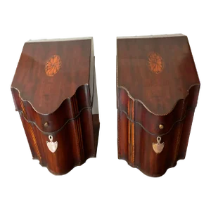Pair of Early 19th Century Mahogany Knife Boxes/Letter Boxes With Flower Satinwood Inlay and Rope Details