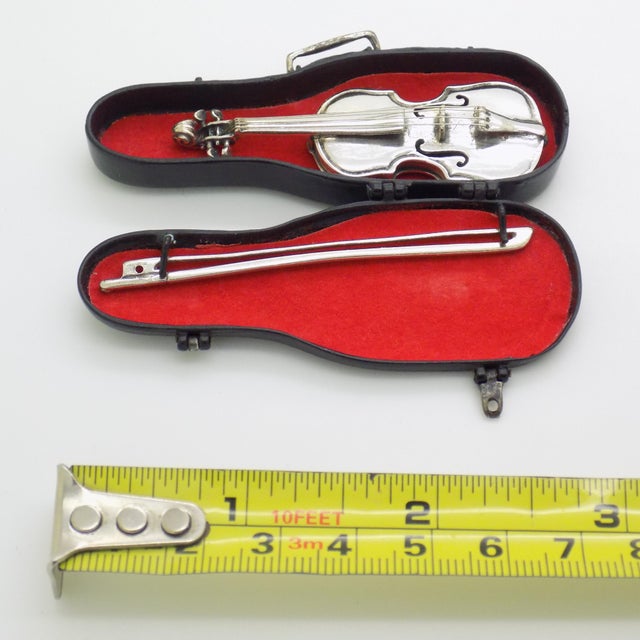 Vintage Italian Handmade Genuine Silver Violin Miniature with Metal Case by Sacchetti Silversmith, 1970s For Sale - Image 15 of 16