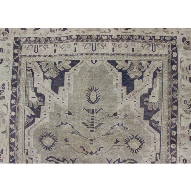 Vintage Hand Knotted Turkish Oushak Rug With Dual Medallion Design in Dark Blue and Taupe For Sale - Image 9 of 12
