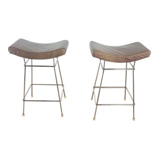 Fernando Jaeger Leather Stools- A Pair For Sale