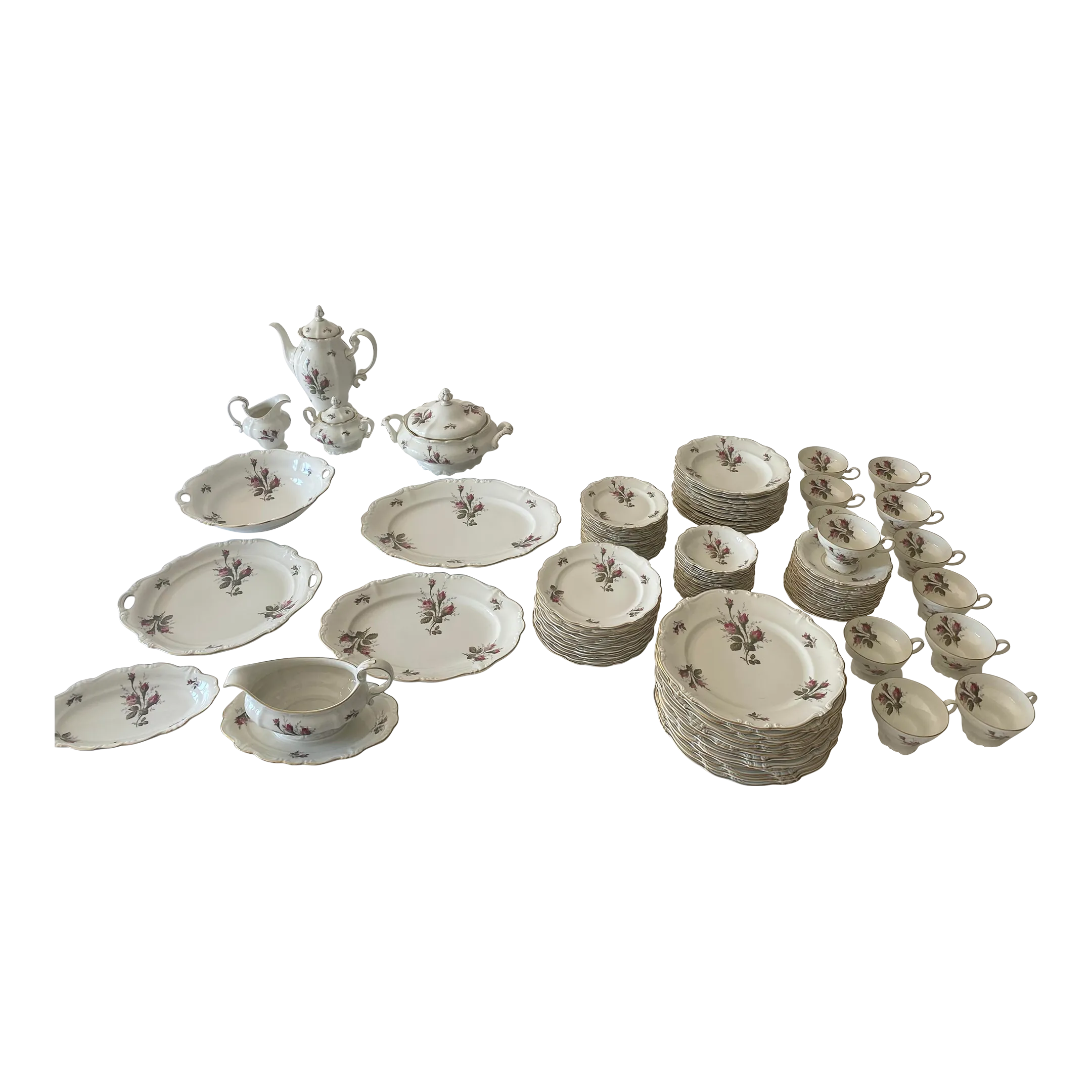 Rosenthal China Exquisite Moss Rose Pompadour Dinnerware Set- 96